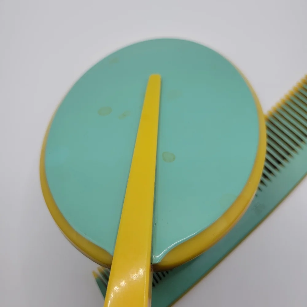 VTG Vanity Set | Mirror & Comb | Blue & Yellow | Dupont | Made in the USA